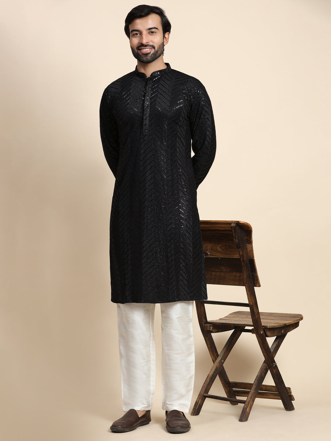 Black Cotton Embroidery Kurta for Men | Elegant Attire for Cultural Events