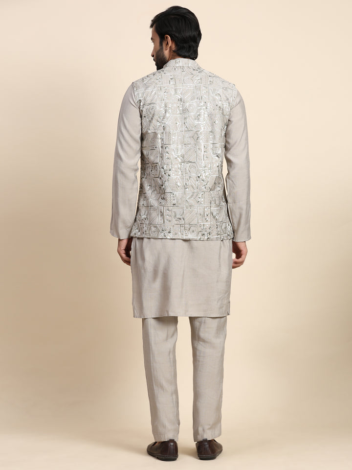 Stylish Grey Embroidery Nehru Jacket Set | Modern Elegance for Special Occasions