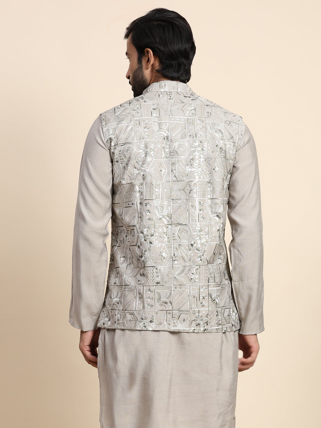 Stylish Grey Embroidery Nehru Jacket Set | Modern Elegance for Special Occasions