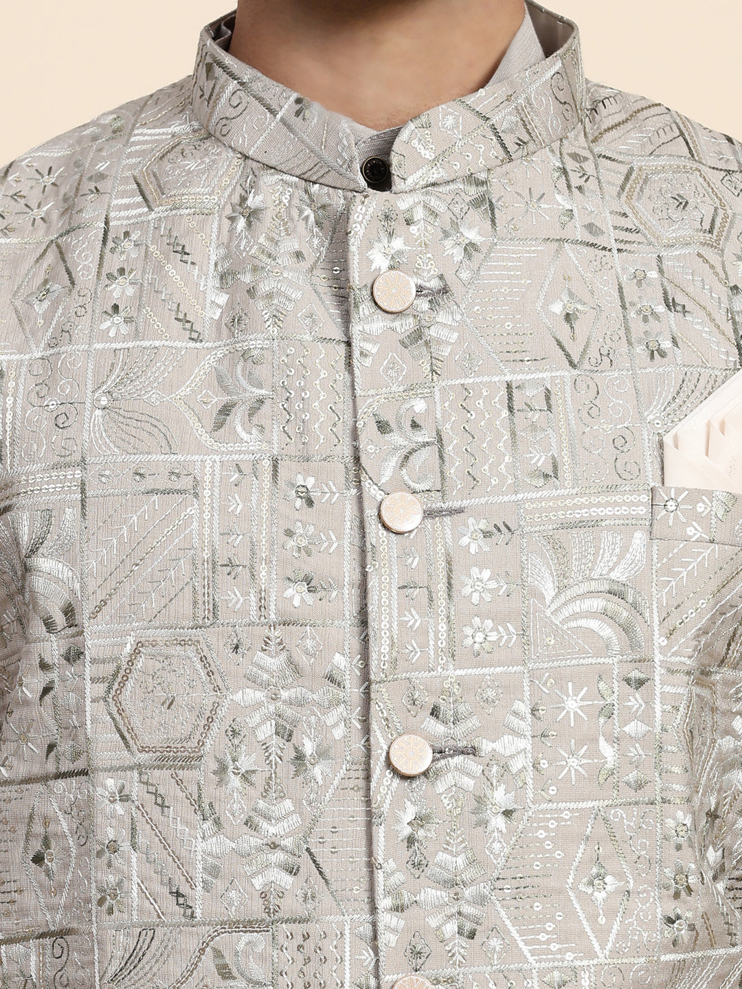 Stylish Grey Embroidery Nehru Jacket Set | Modern Elegance for Special Occasions