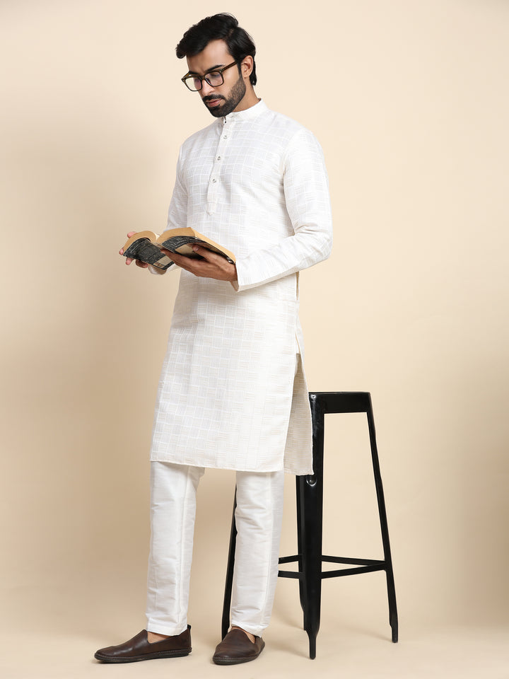 Premium White Jacquard Kurta Set | Stylish Attire for Special Occasions