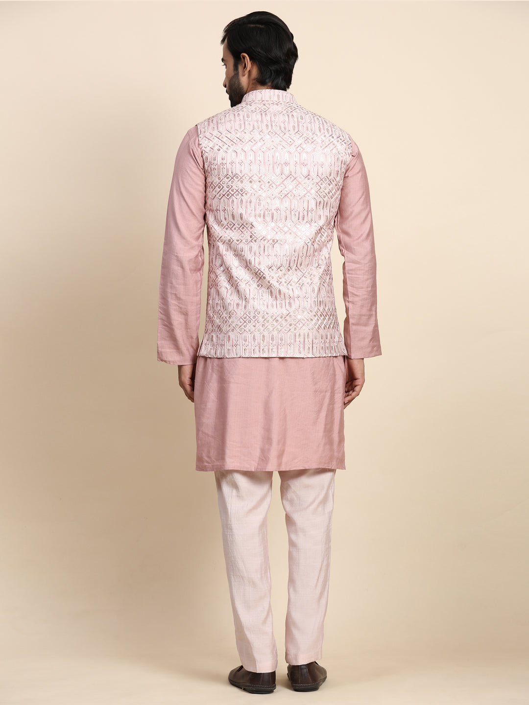 Elegant Pink Viscose Rayon Nehru Jacket Set | Embroidered Traditional Style