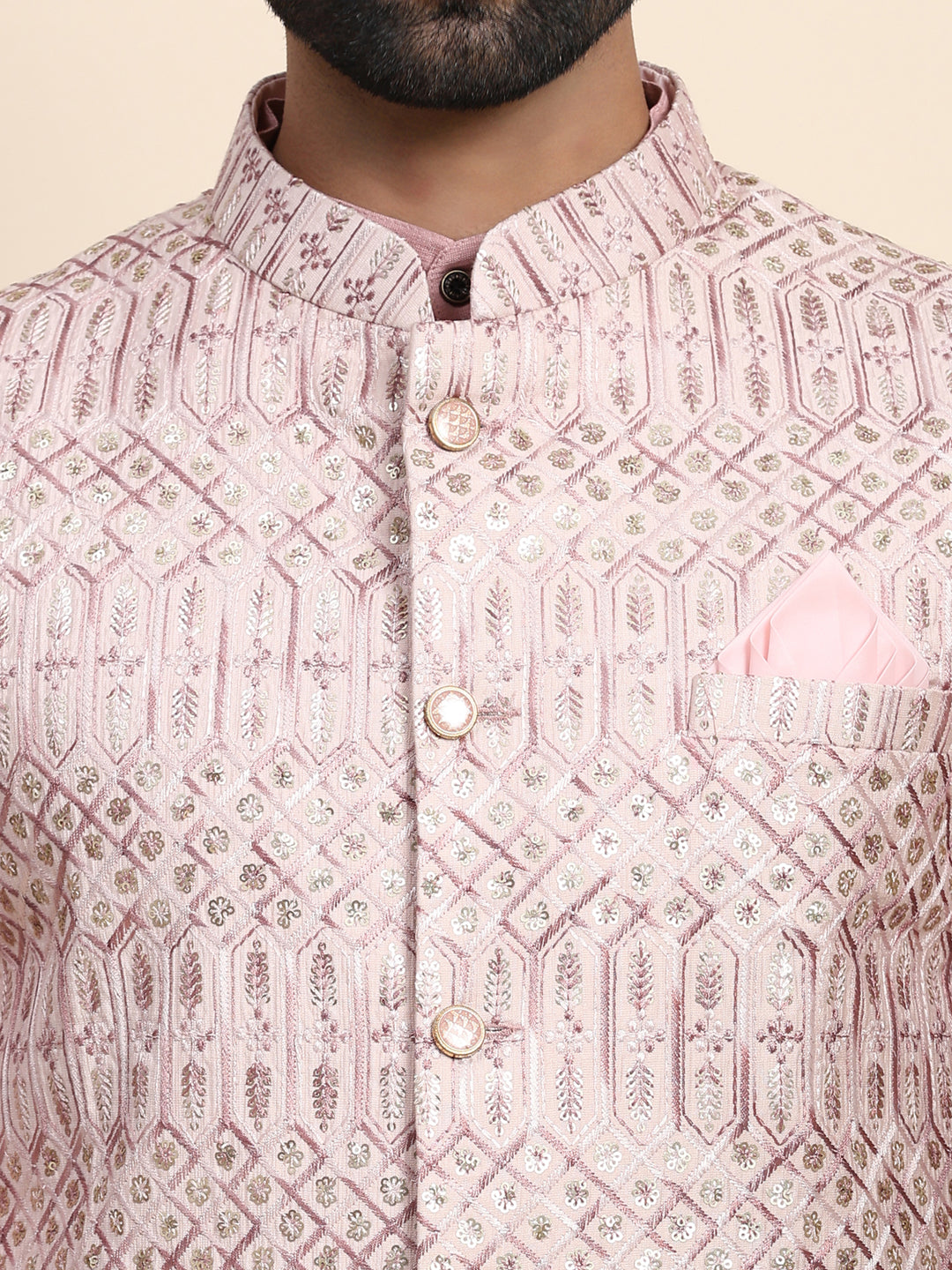 Elegant Pink Viscose Rayon Nehru Jacket Set | Embroidered Traditional Style