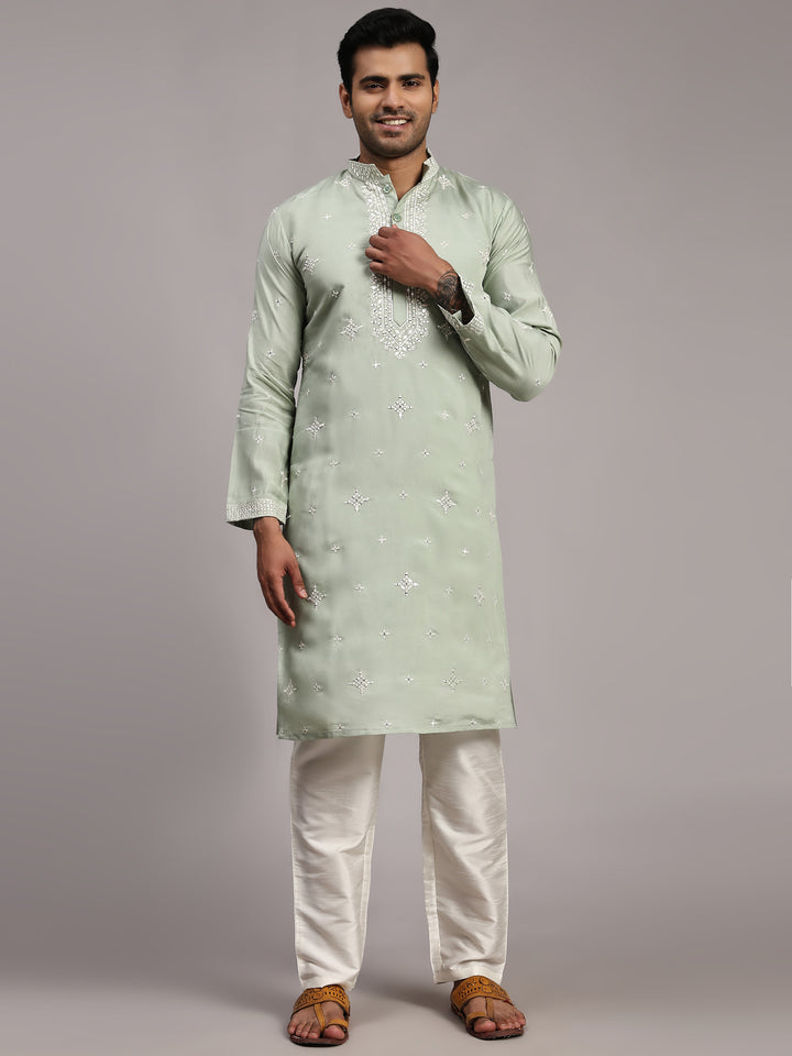 Light Blue Silk Embroidery Kurta for Men | Elegant Traditional Wear