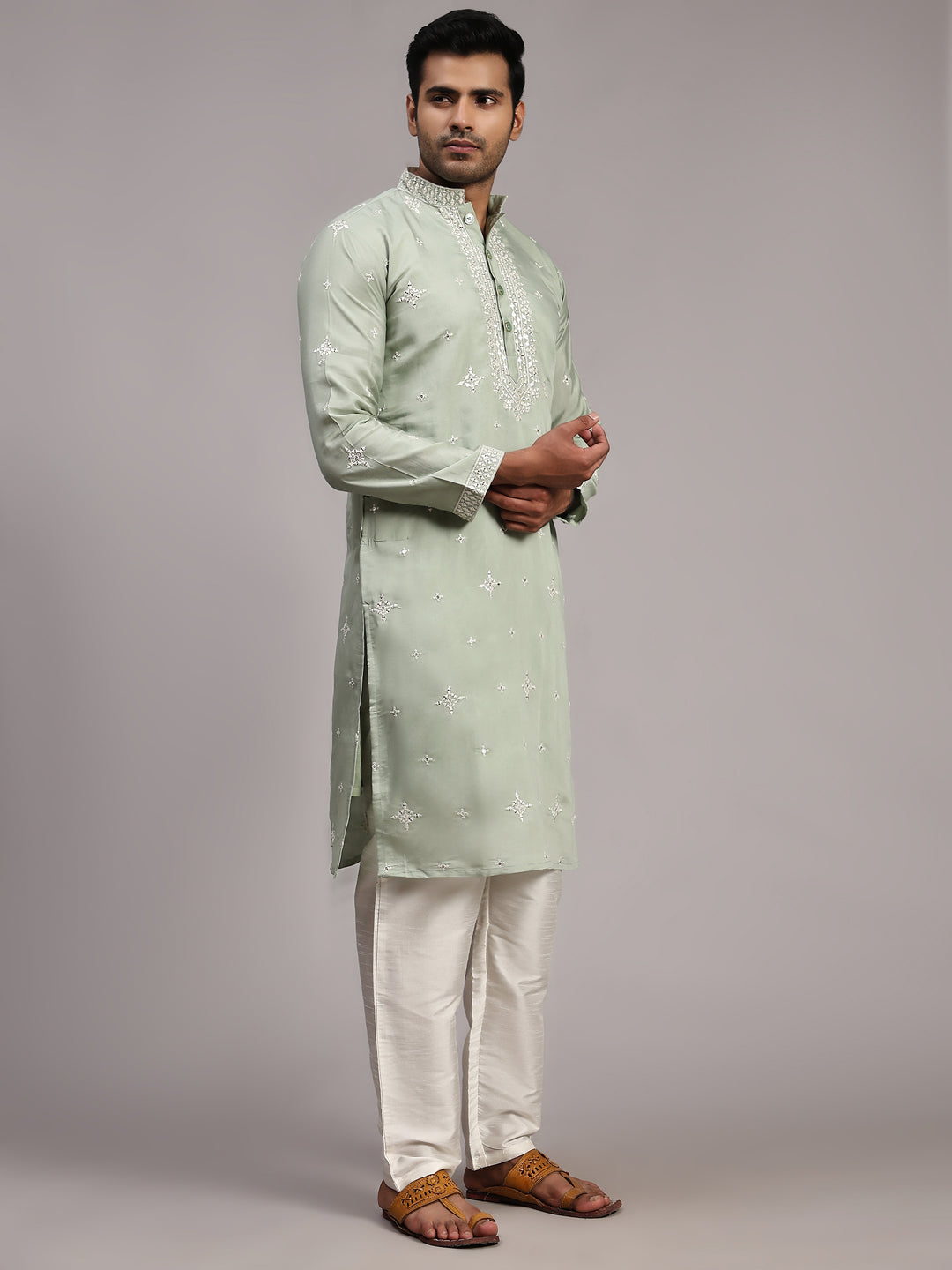 Light Blue Silk Embroidery Kurta for Men | Elegant Traditional Wear