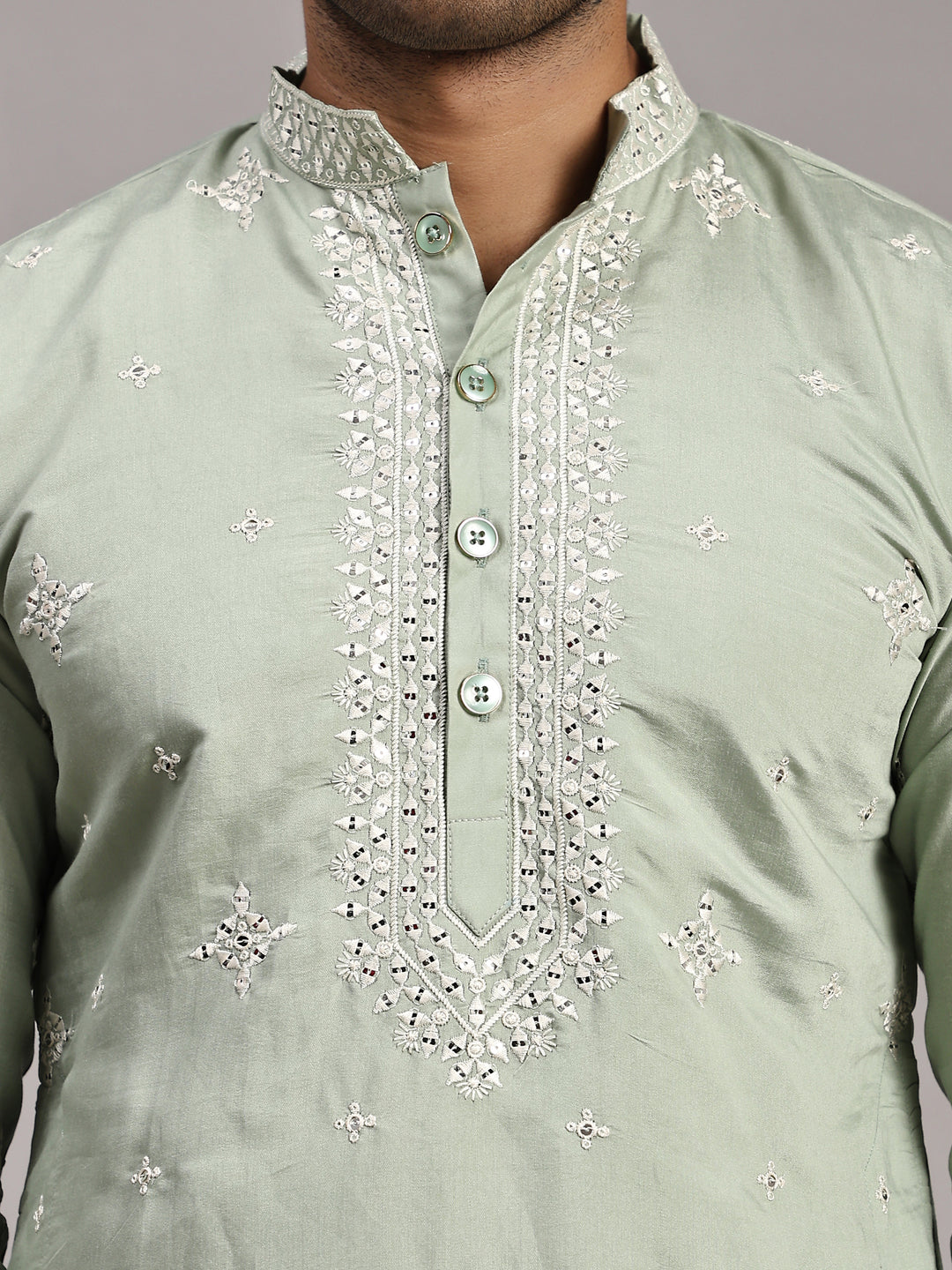 Light Blue Silk Embroidery Kurta for Men | Elegant Traditional Wear