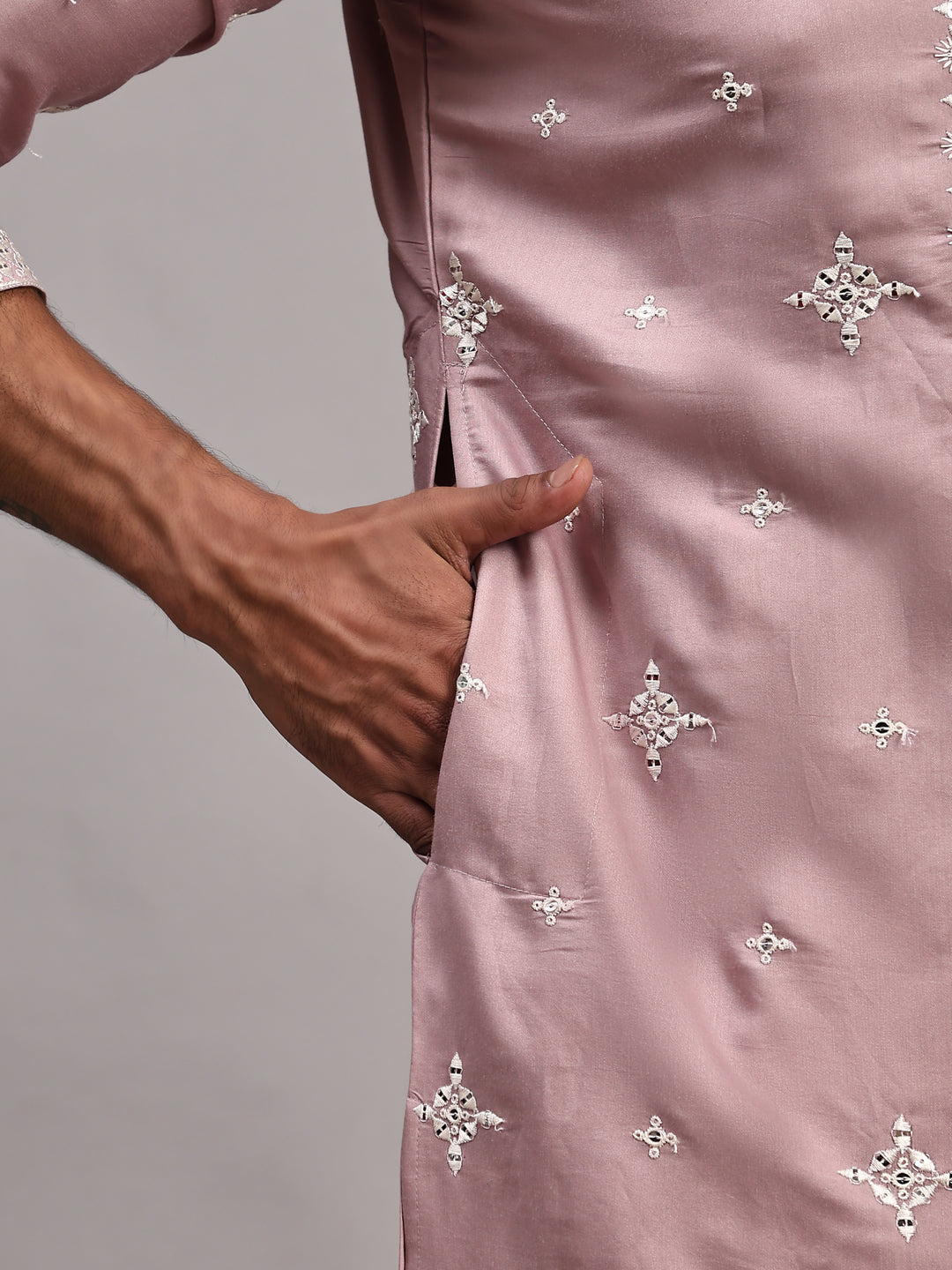 Traditional Pink Silk Kurta | Intricate Embroidery for Men’s Special Occasions