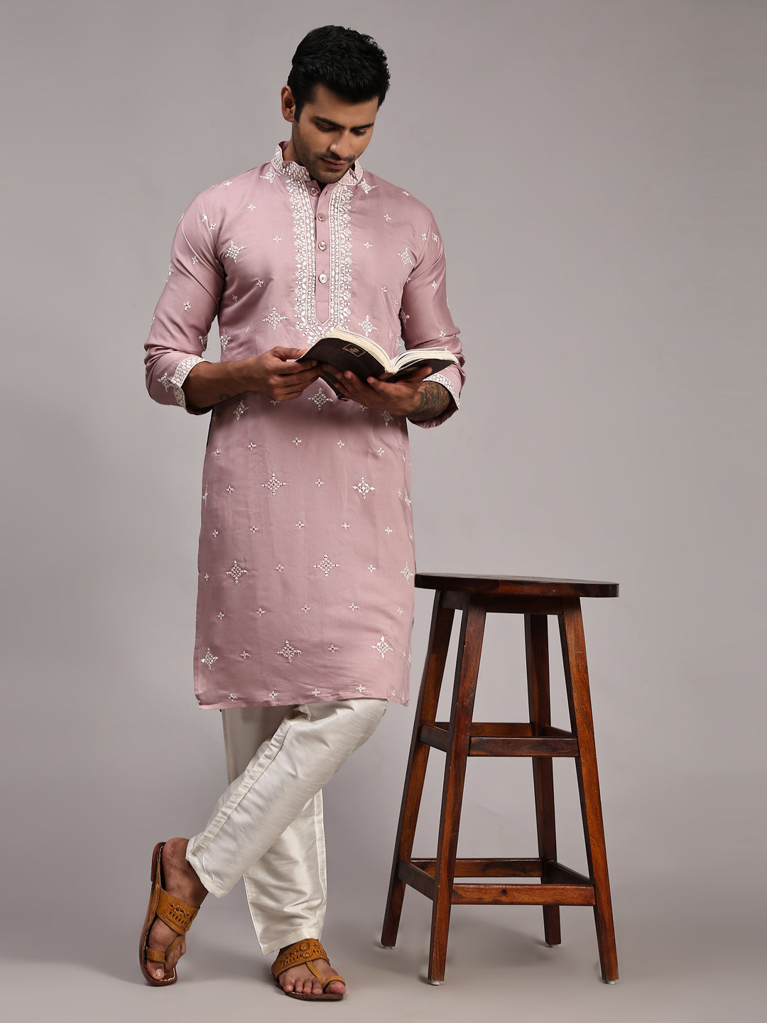 Light Blue Silk Embroidery Kurta for Men | Elegant Traditional Wear