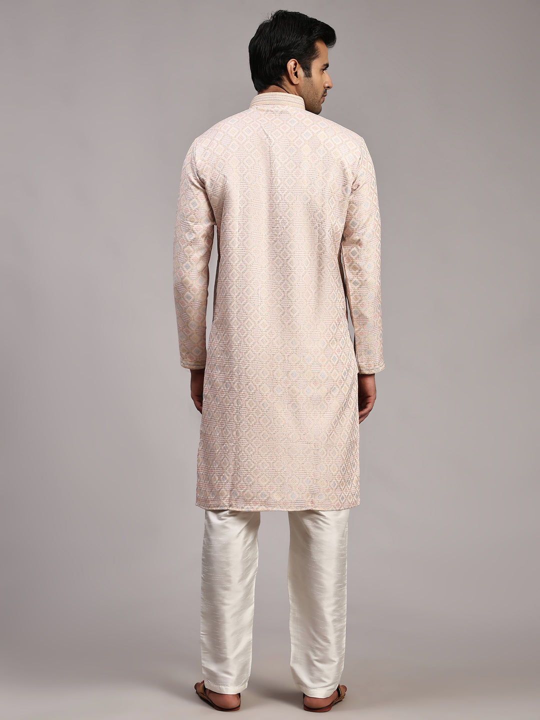 Pink Viscose Jacquard Kurta for Men | Elegant Traditional Wear