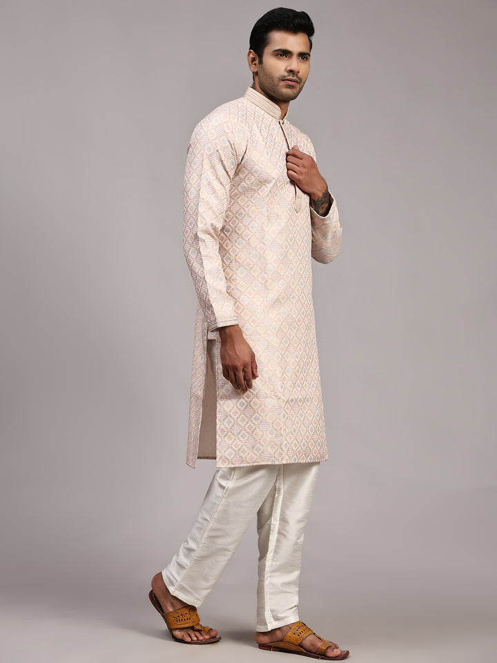 Pink Viscose Jacquard Kurta for Men | Elegant Traditional Wear