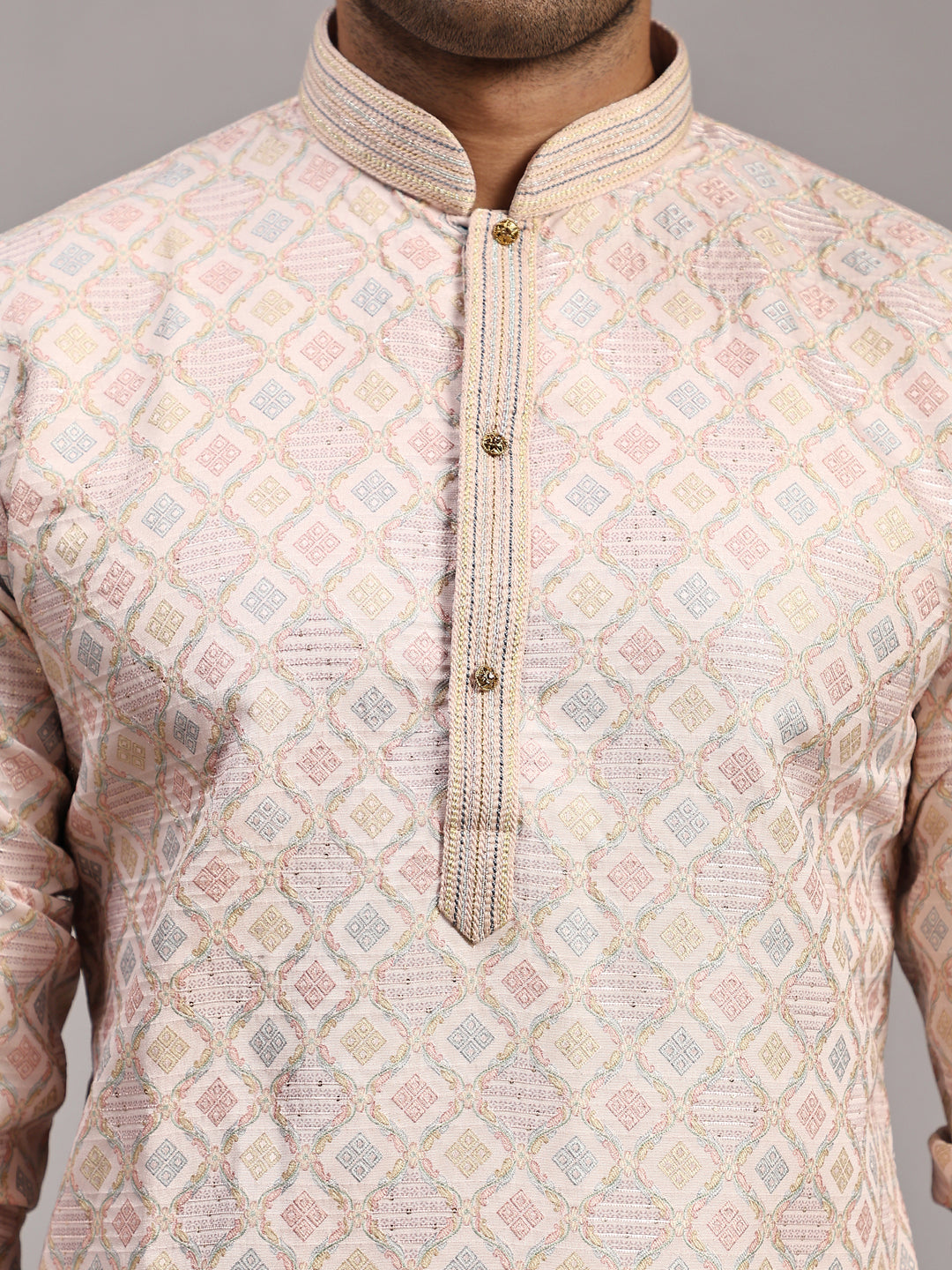 Pink Viscose Jacquard Kurta for Men | Elegant Traditional Wear