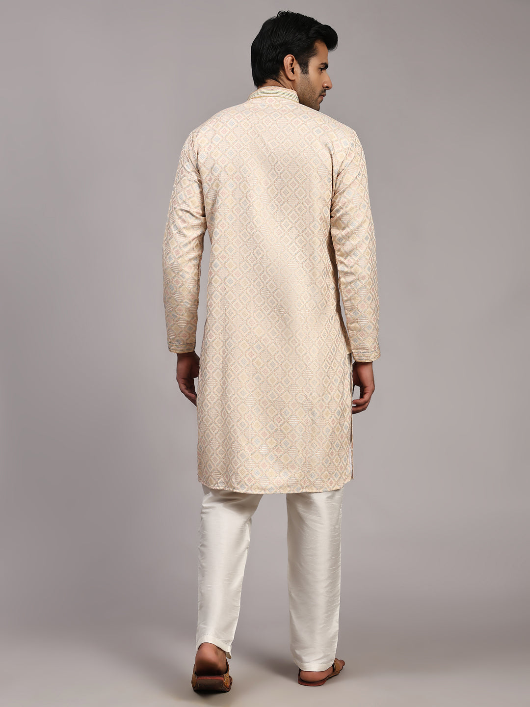 Men’s Cream Jacquard Kurta | Premium Viscose Fabric for Special Occasions