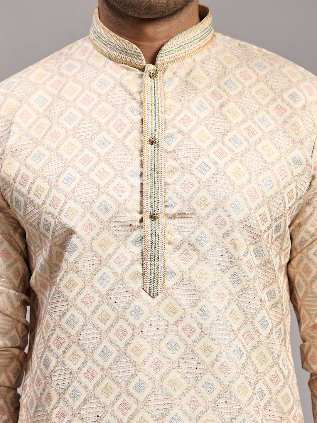 Men’s Cream Jacquard Kurta | Premium Viscose Fabric for Special Occasions