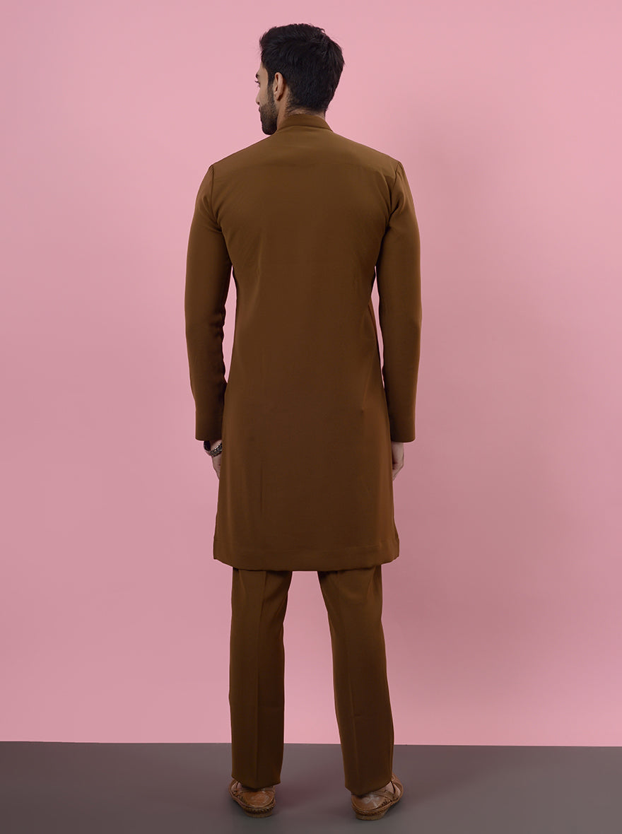 Stand out at gatherings with this elegantly crafted Gold Brown Kurta Pajama designed for men.