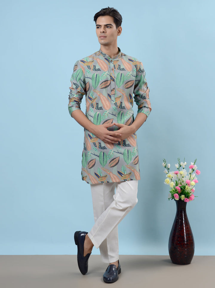 Elegant forest green kurta pajama in silk blend, tailored for comfort and tradition at festive gatherings in the USA.