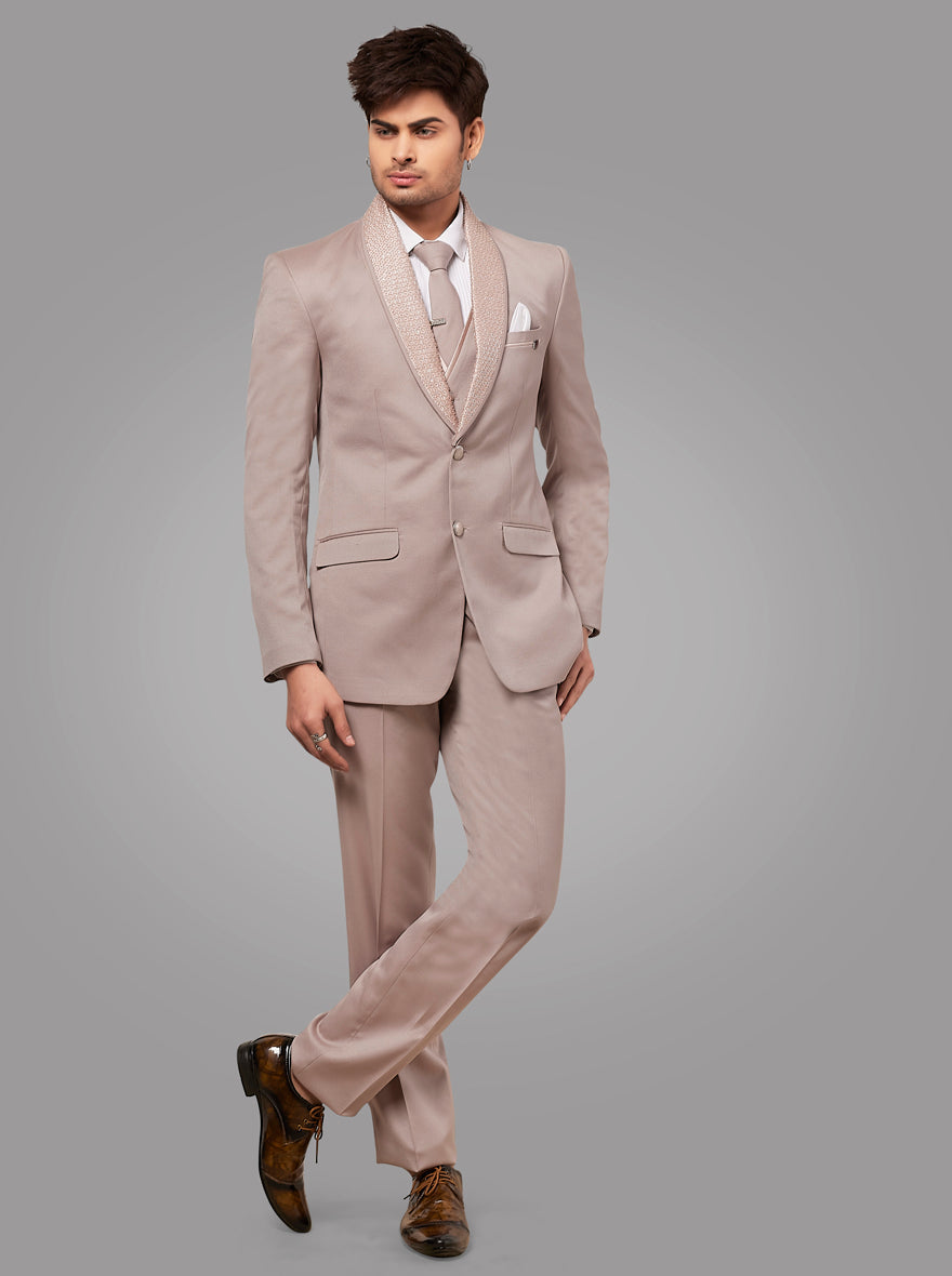 Stylish onion pink tuxedo for men, crafted from high-quality terry rayon, ideal for traditional Indian functions.