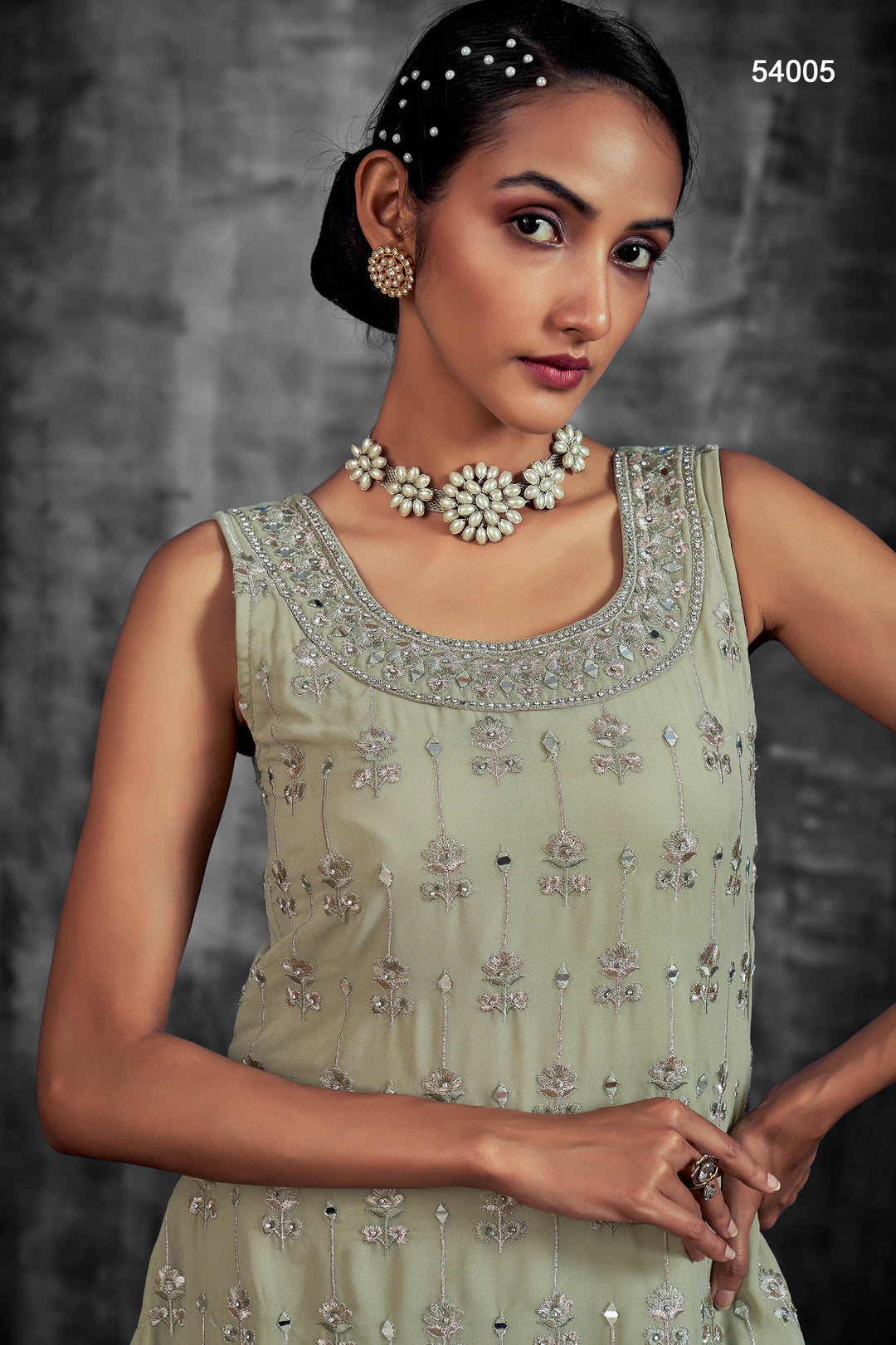 Georgette Readymade Sharara Suit | Embroidered Partywear Kurta Set