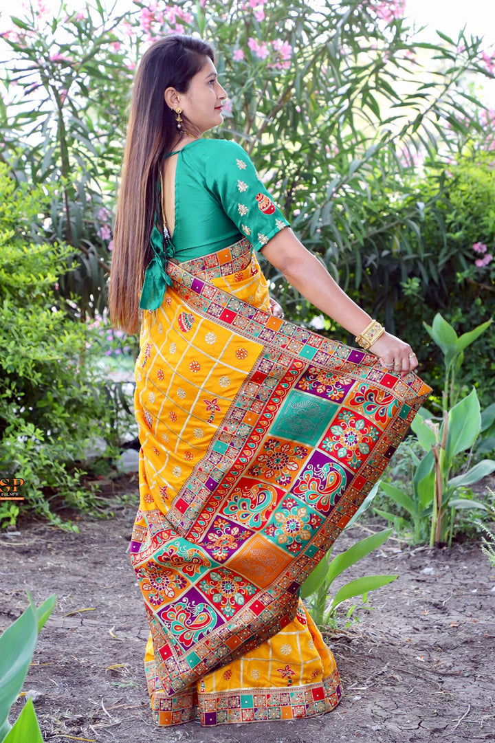 Green Dola Silk saree with rich jacquard lace and diamond work, an ideal choice for weddings and events.