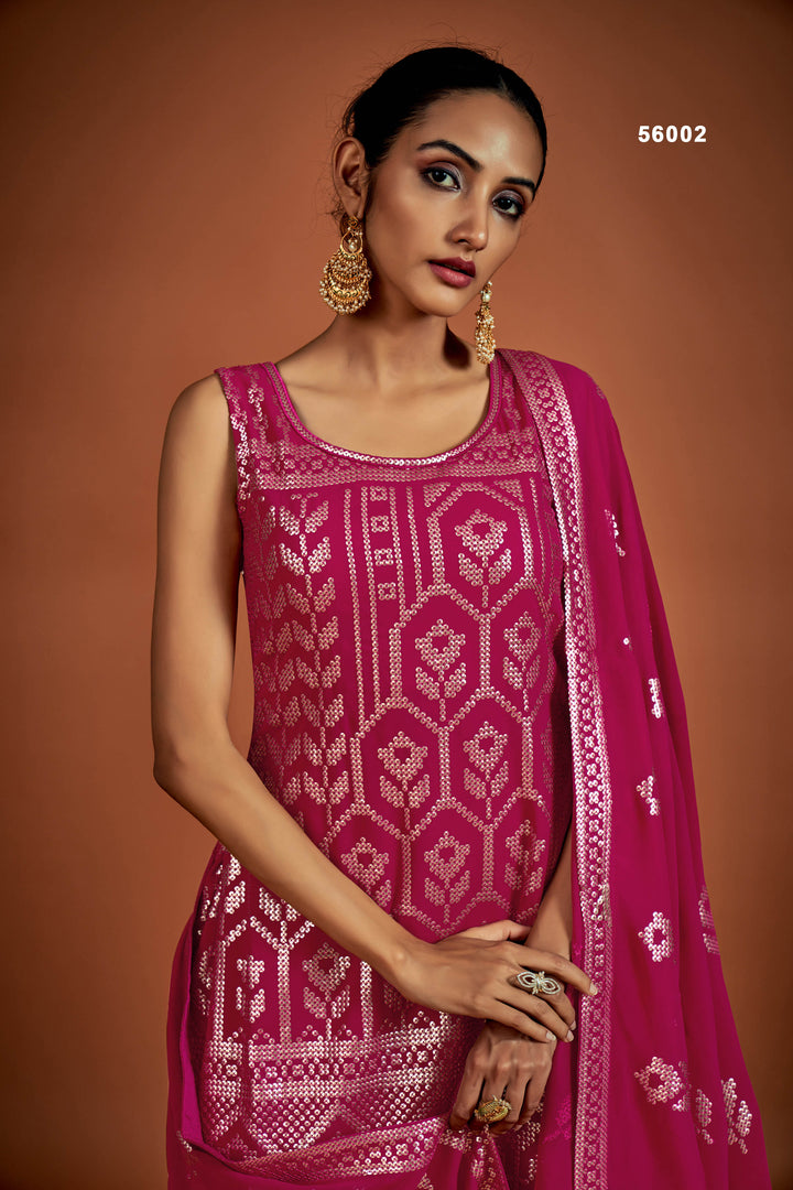 Pink Georgette Salwar Suit | Stylish Sequins Work Outfit