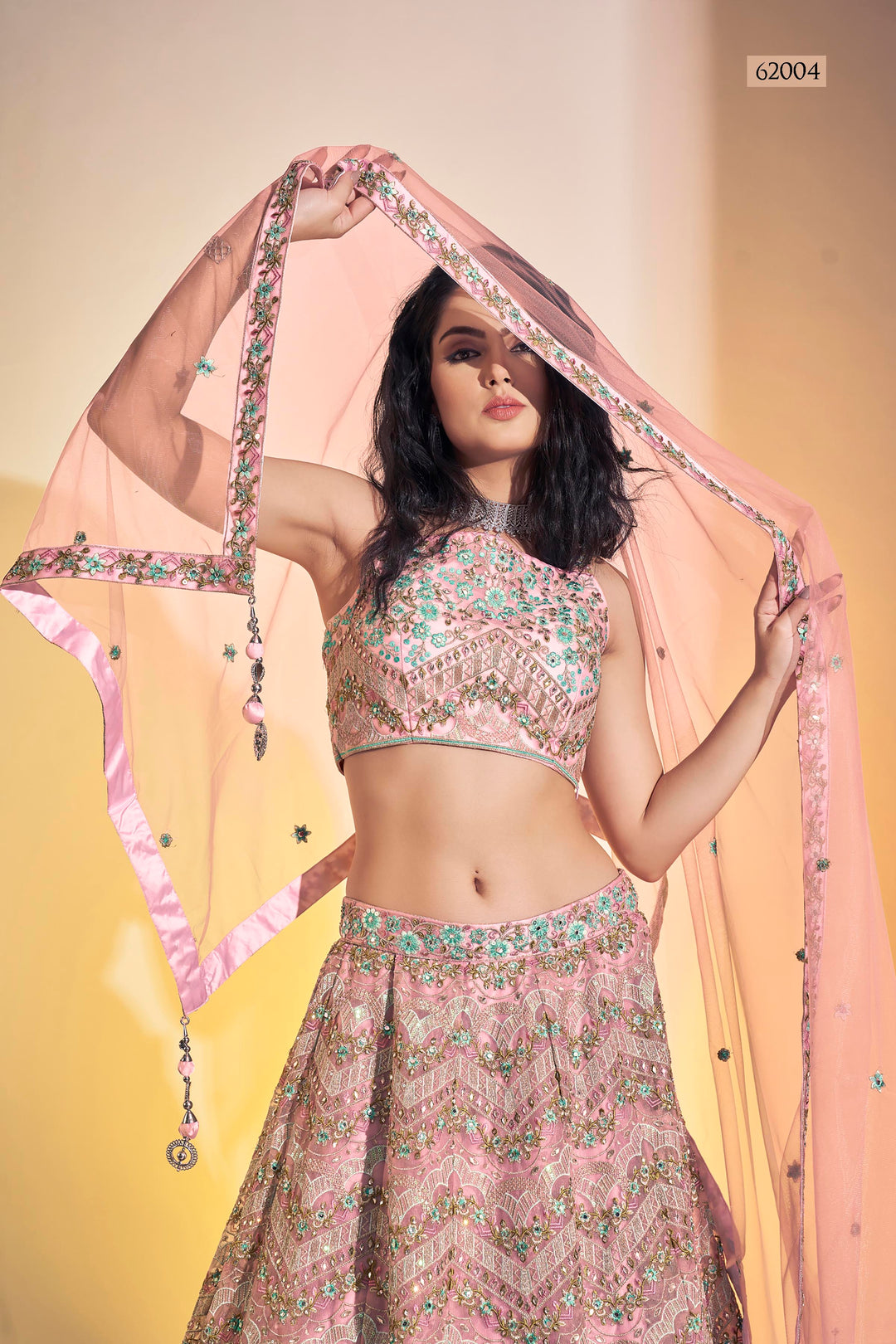 Handwork Soft Net Lehenga | Thread Embroidered Festive Wear for Women