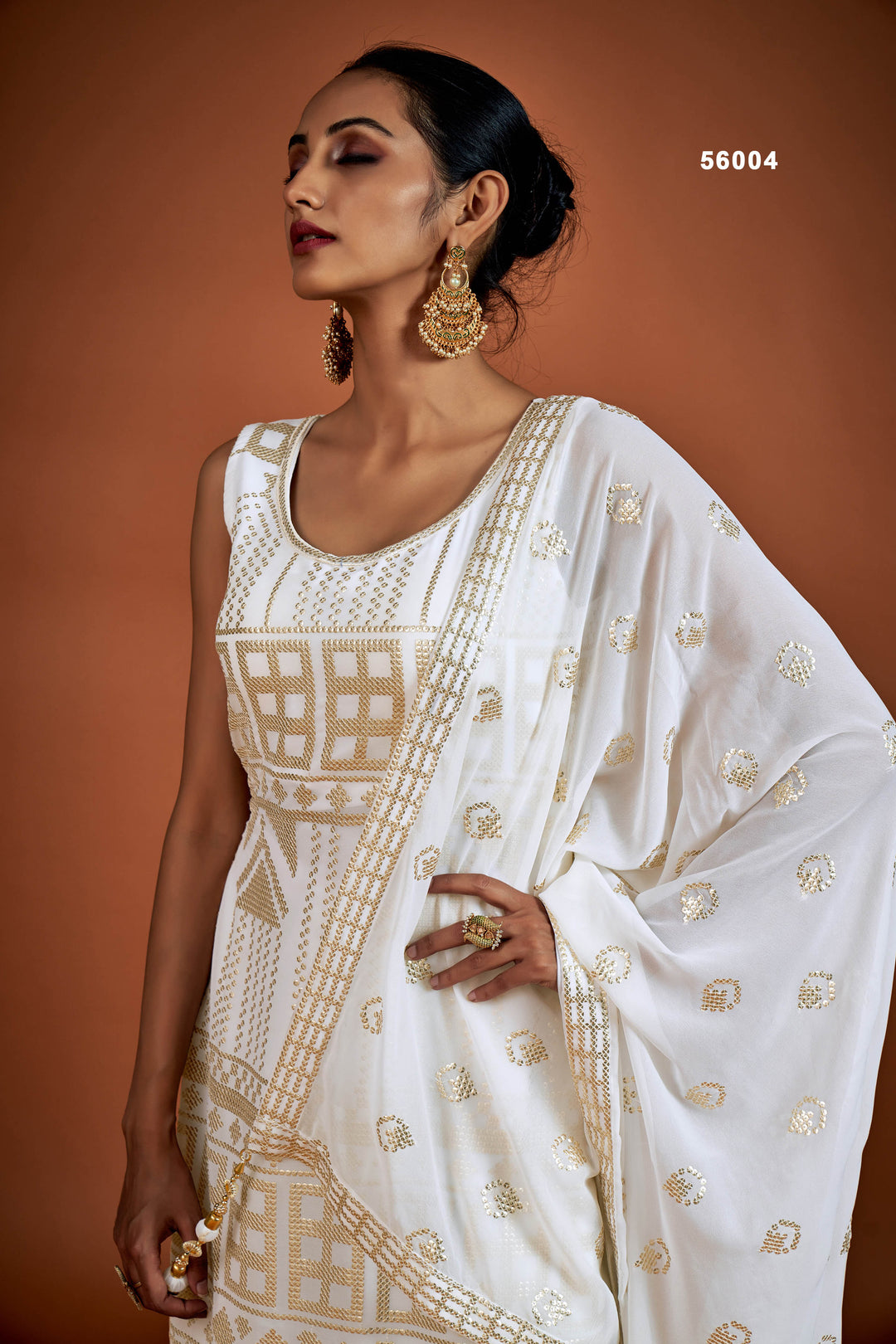 White Georgette Salwar Suit | Stunning Sequins Work Party Wear