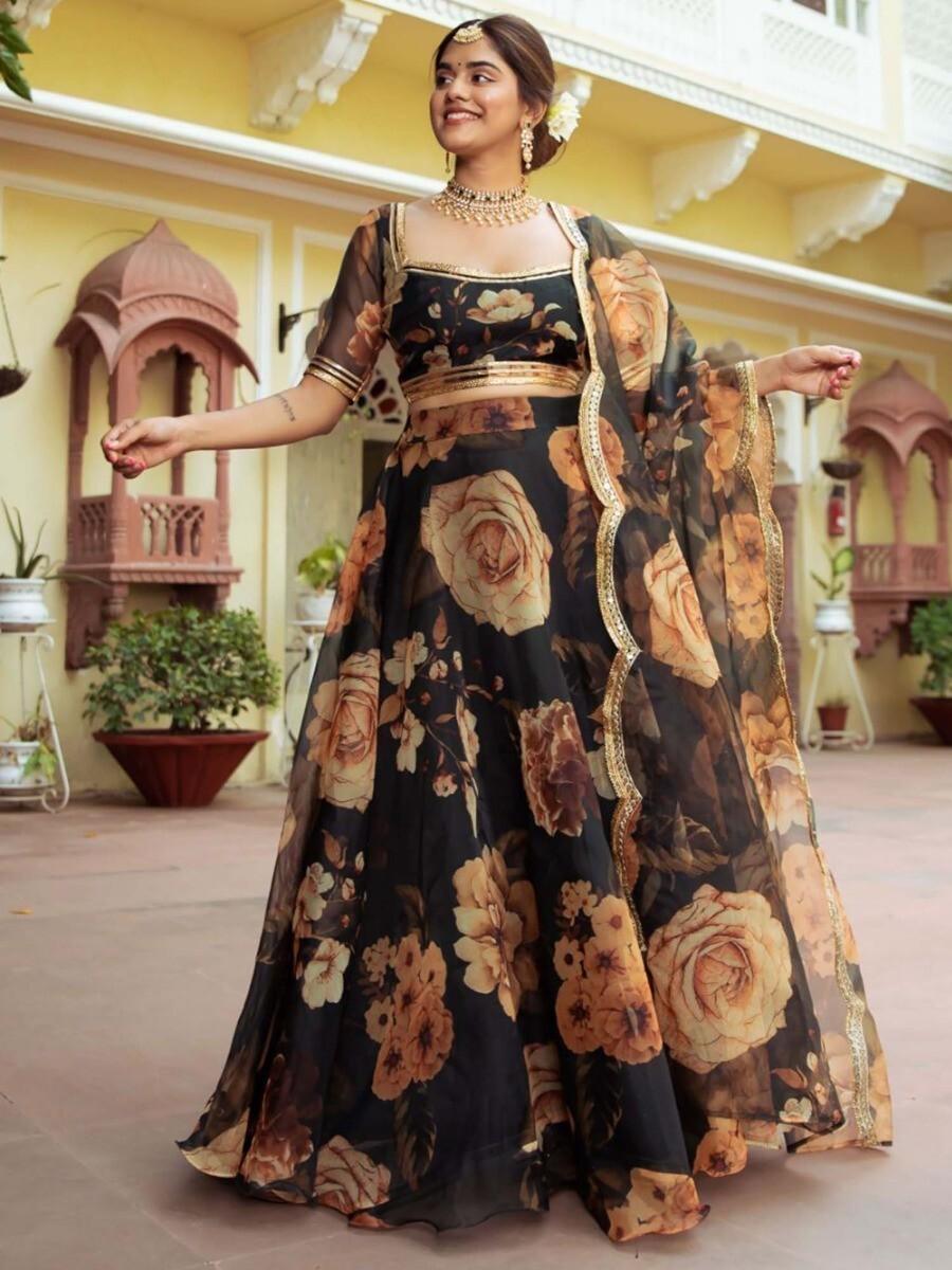 Floral Printed Lehenga Choli Set | Semi-Stitched Traditional Party Wear