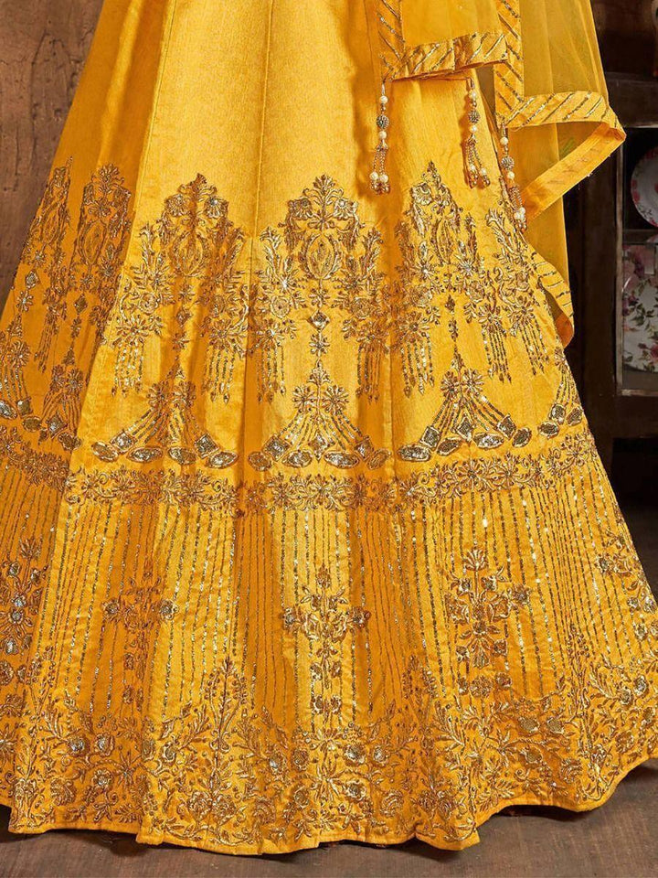 Designer Yellow Haldi Lehenga | Soft Net Dupatta with Embroidered Border