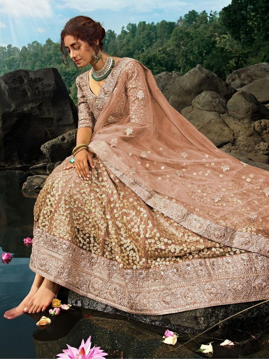 Beautiful Brown Zari Worked Lehenga Choli | Art Silk Choli with Dupatta