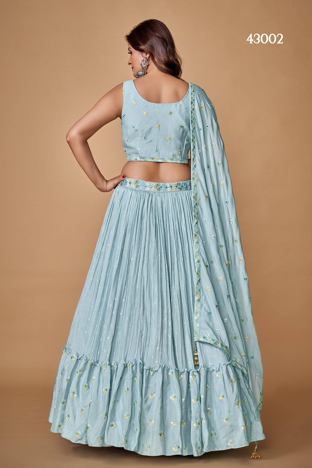 Powder Blue Chiffon Silk Lehenga | Bridal & Wedding Wear