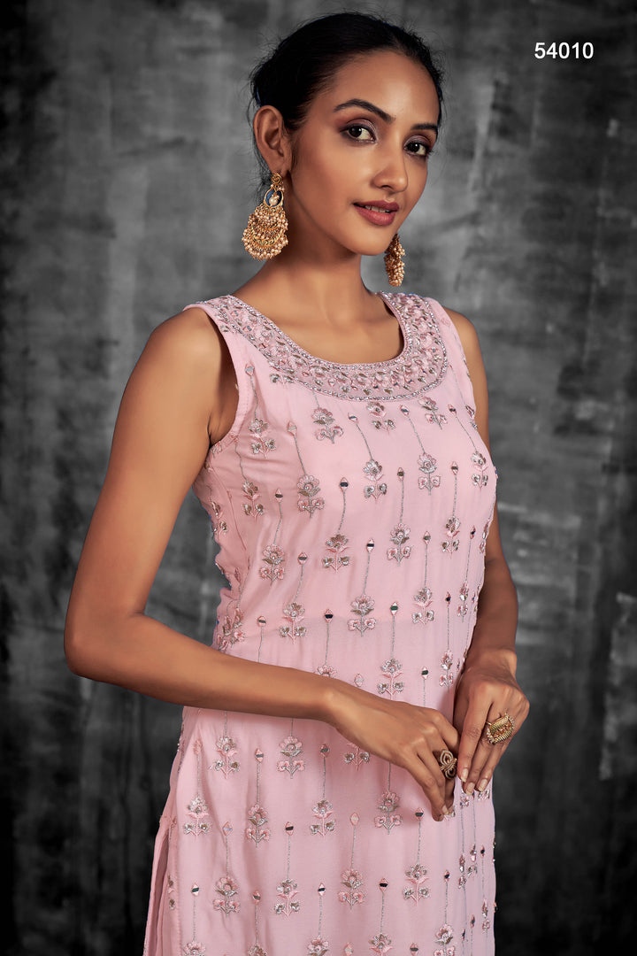 Georgette Readymade Sharara Suit | Embroidered Partywear Kurta Set