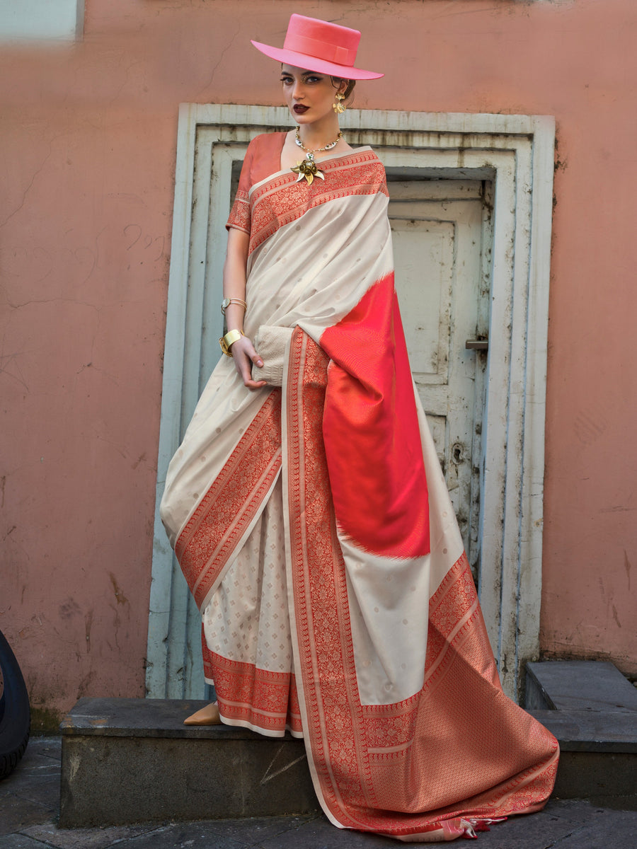 White silk saree crafted for elegance and style.