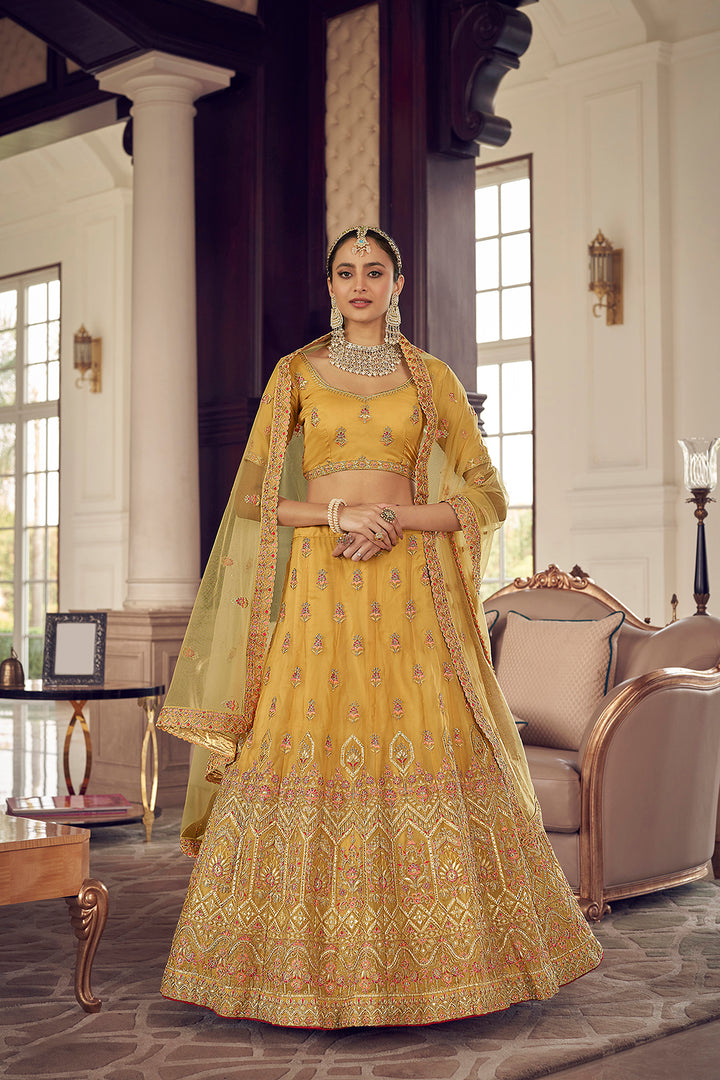 Yellow Organza Lehenga Set | Festive Wedding Party Outfit