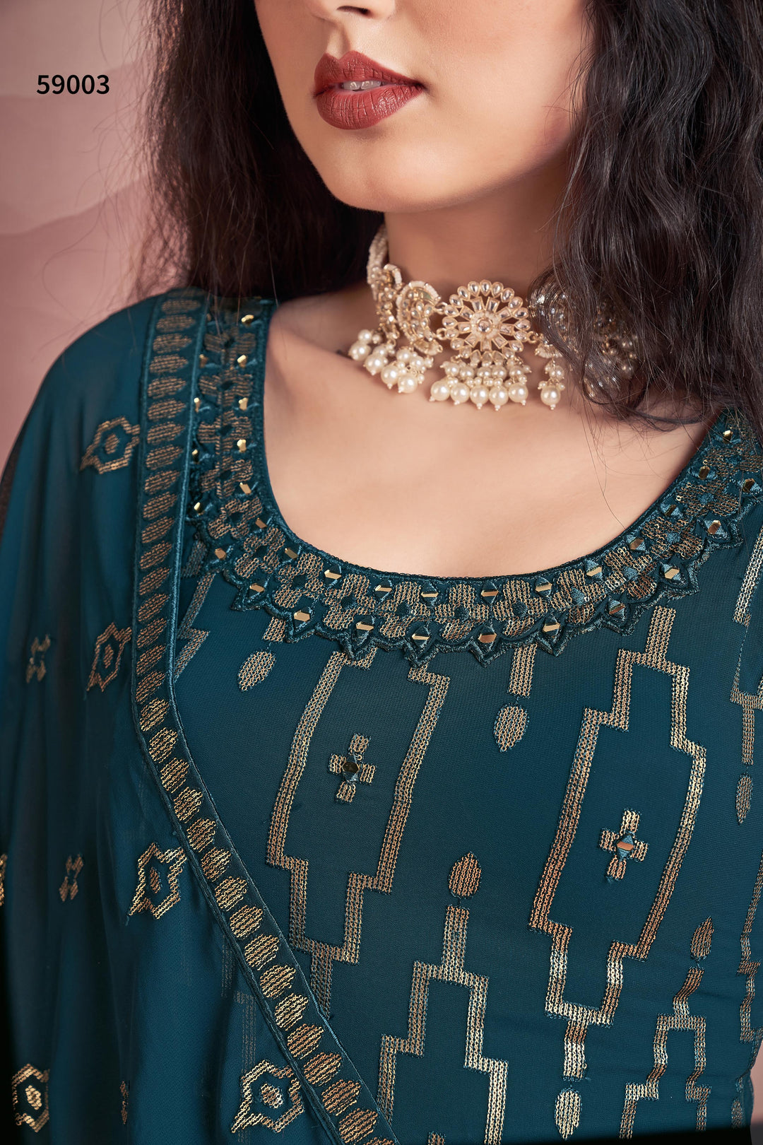 Rama Blue Kurti Set | Georgette Sharara with Sequins Work