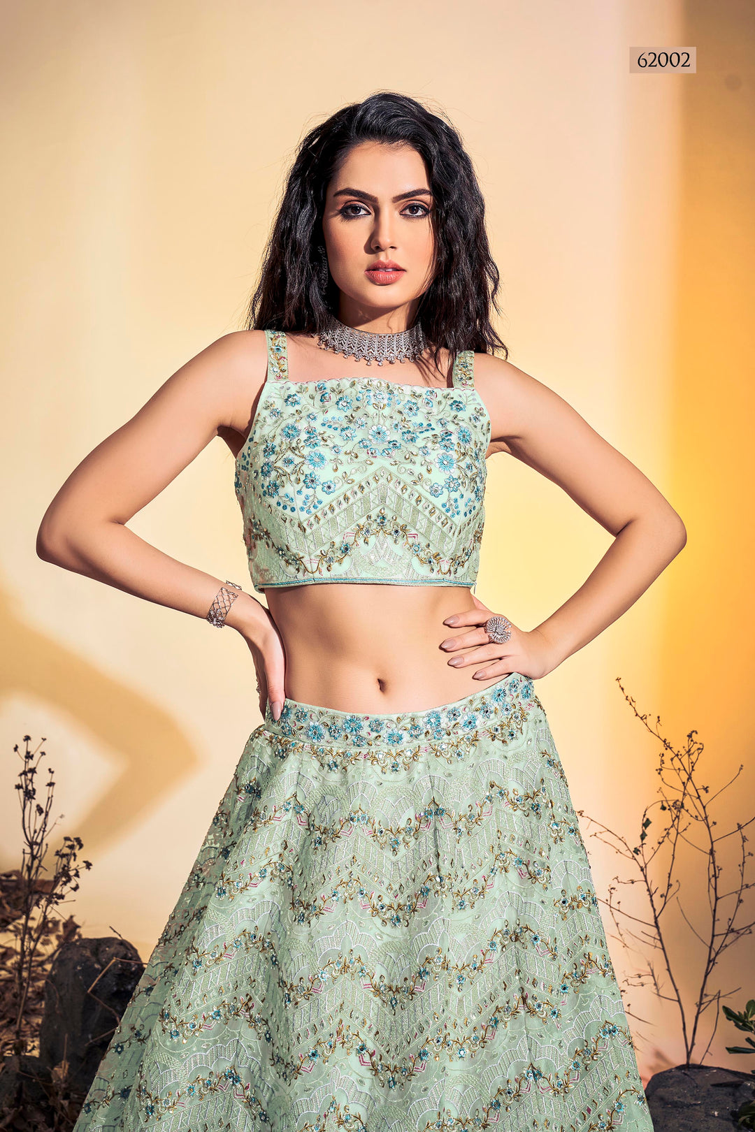 Handwork Soft Net Lehenga | Thread Embroidered Festive Wear for Women