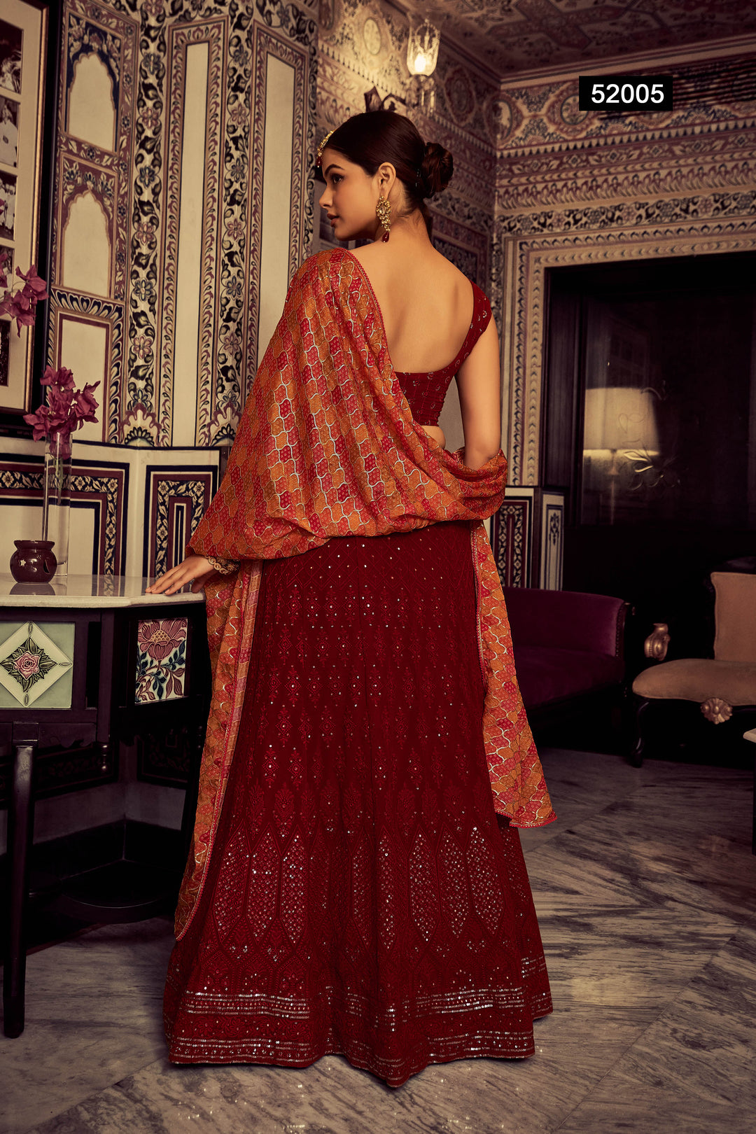 Maroon Georgette Lehenga Choli | Sequins & Thread Embroidery Design