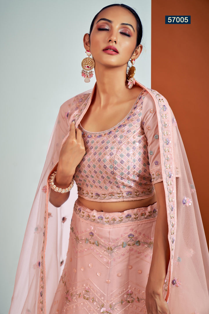 Peach Embroidered Lehenga Choli Set | Georgette Choli Set for Wedding