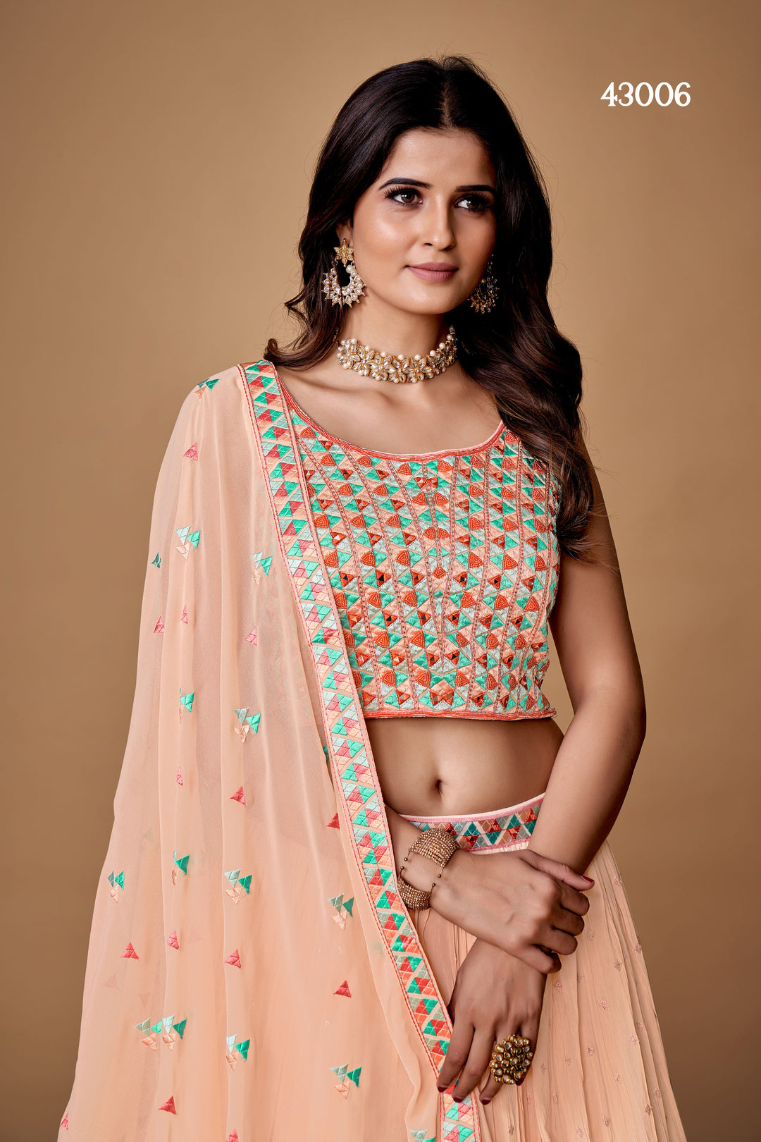 Peach Georgette Lehenga Choli Set | Bridal Lehenga for Wedding