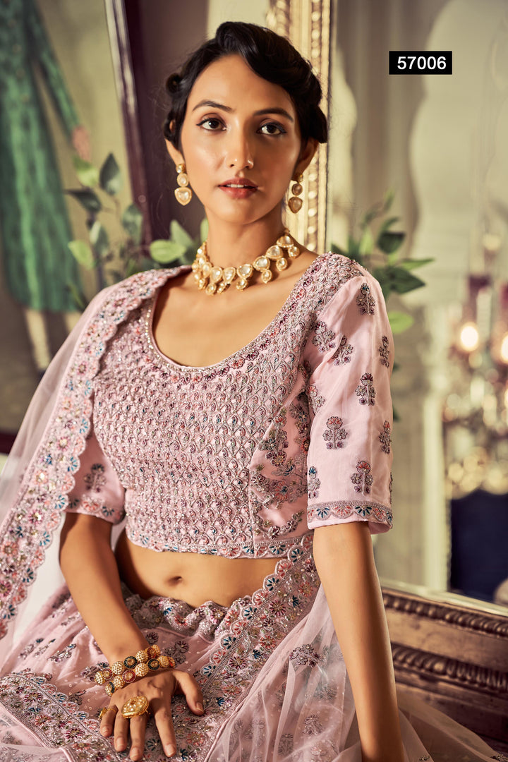 Pink Soft Net Lehenga Choli | Embroidered Bridal Lehenga for Women