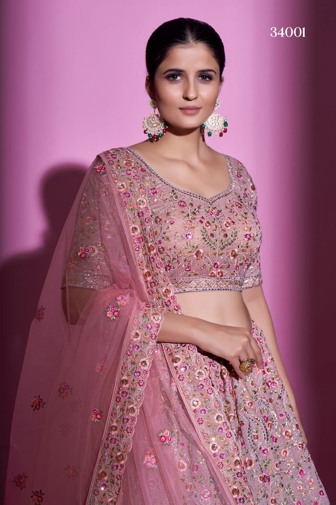 Mauve Georgette Lehenga | Swarovski Embellished Net Lehenga for Special Occasions