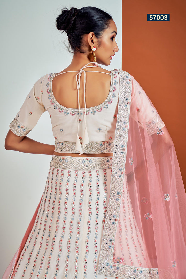 Modern White Semi Stitched Lehenga | Mirror Embroidered Choli Set