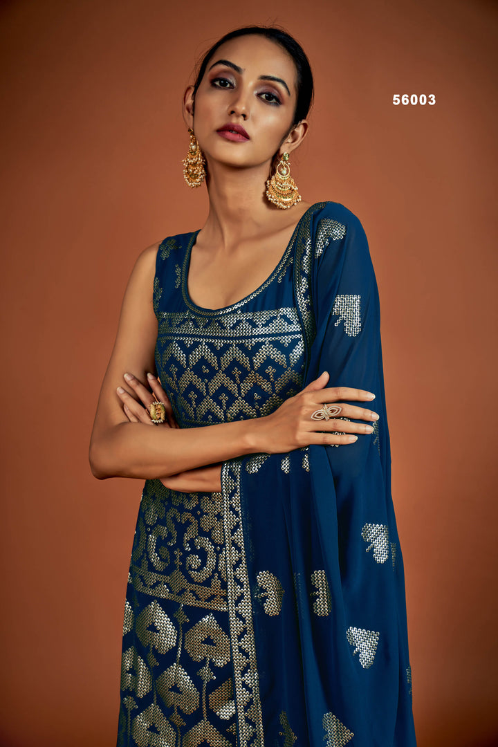 Navy Blue Georgette Salwar Suit | Elegant Sequins Ethnic Wear