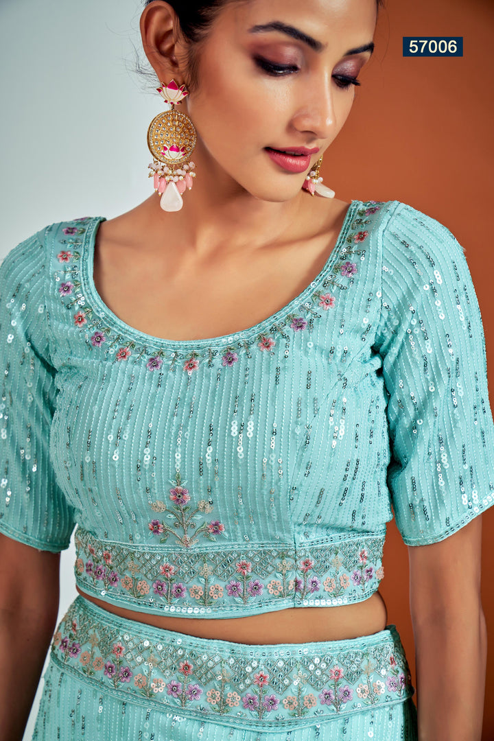 Designer Sky Blue Lehenga for Wedding | Georgette Embroidered Choli