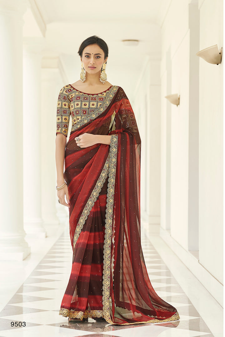 Red Organza Saree with Thread & Gota Work | Elegant Indian Wedding Saree