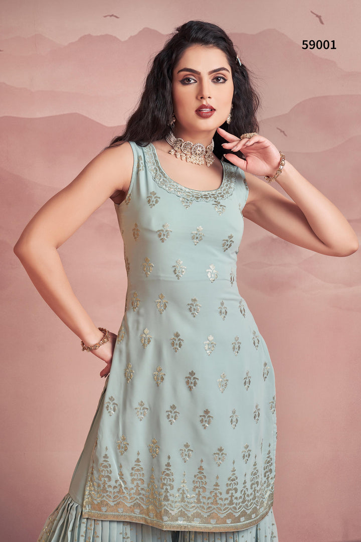 Kurti Set | Women's Georgette Kurti with Sharara & Dupatta