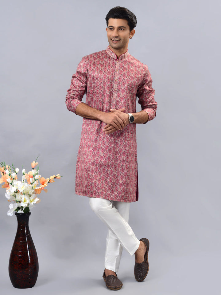 Crimson red kurta pajama for men, USA festive ethnic wear