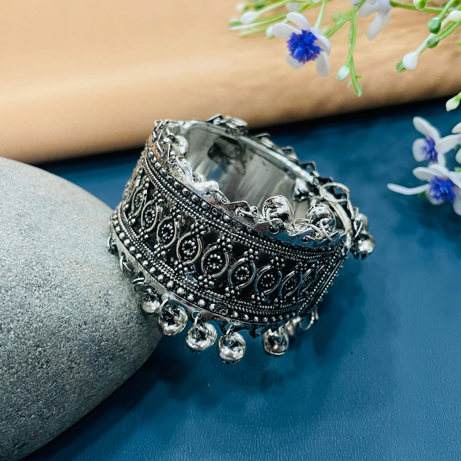 Bold oxidised cuff bracelet that makes a statement, perfect for fashionistas.