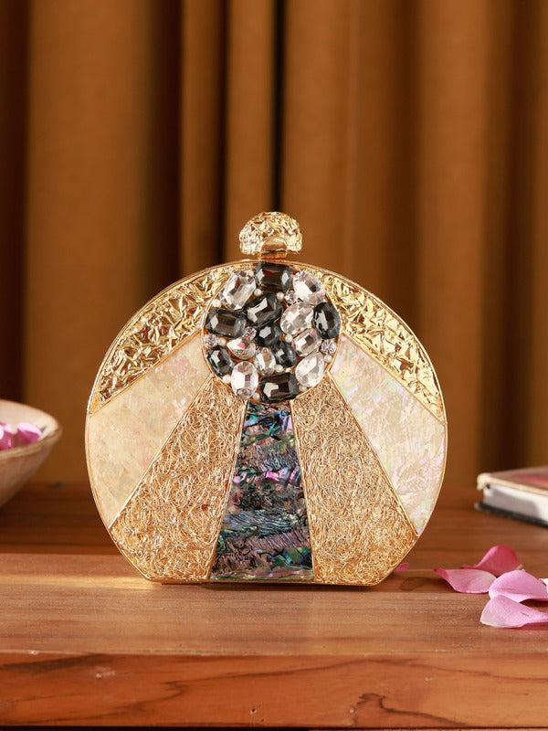 Roma Round Mother of Pearl Clutch | Luxury Embellished Evening Bag