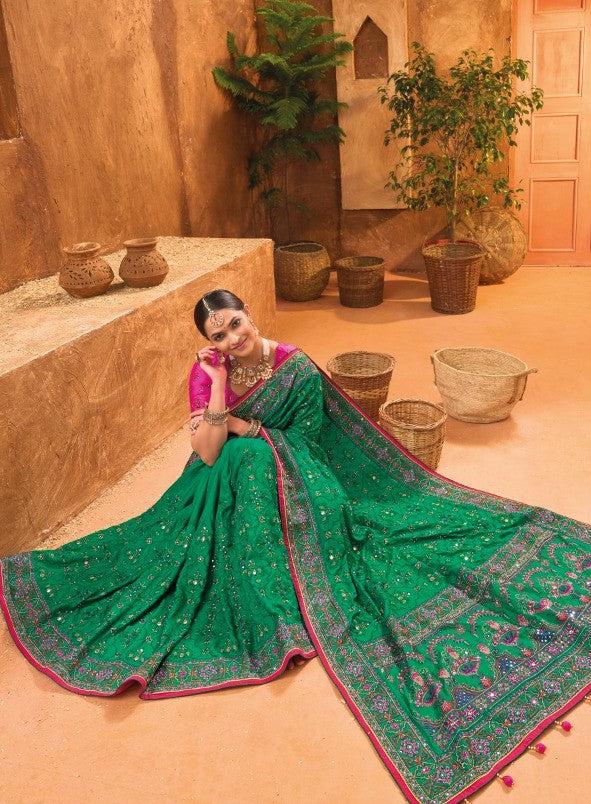 Gorgeous Hand Embroidered Kutch Work Saree | Pure Silk Designer Saree