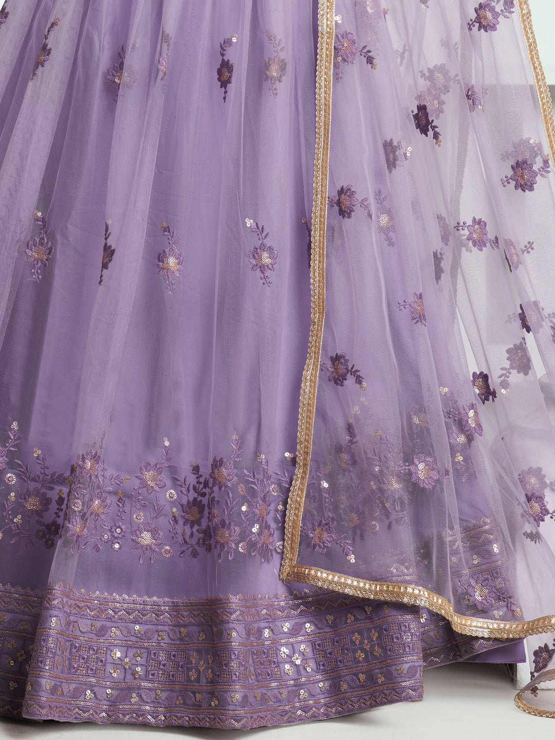 Marvelous Lavender Sequins Net Bridesmaid Lehenga Choli With Dupatta