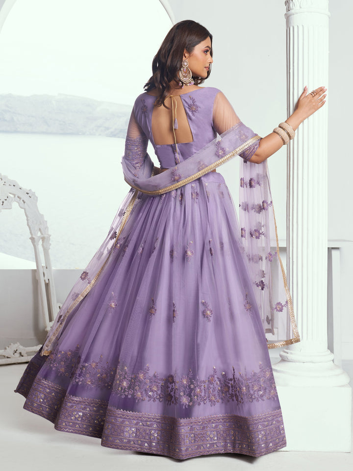 Marvelous Lavender Sequins Net Bridesmaid Lehenga Choli With Dupatta